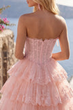 Corsetto floreale senza spalline in tulle A-Line Corsetto a Spalline Abito di Homecoming a livelli