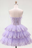 Corsetto floreale senza spalline in tulle A-Line Corsetto a Spalline Abito di Homecoming a livelli