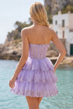 Corsetto floreale senza spalline in tulle A-Line Corsetto a Spalline Abito di Homecoming a livelli
