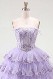 Corsetto floreale senza spalline in tulle A-Line Corsetto a Spalline Abito di Homecoming a livelli