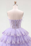 Corsetto floreale senza spalline in tulle A-Line Corsetto a Spalline Abito di Homecoming a livelli