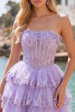 Corsetto floreale senza spalline in tulle A-Line Corsetto a Spalline Abito di Homecoming a livelli