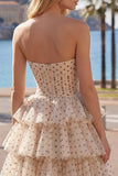 Abito di Homecoming a livelli a livelli con fiocco a punti neri a puntini A-Line Sweetheart