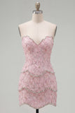 Abito di Homecoming Bodycon Rosa Sweetheart con perline