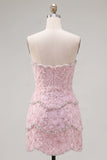 Abito di Homecoming Bodycon Rosa Sweetheart con perline