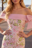 Abito di Homecoming rosa bodycon con cornice scoperta e paillettes
