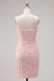 Abito rosa Bodycon con spalline spaghetti e perline floreale a casa, fiocco