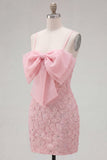 Abito rosa Bodycon con spalline spaghetti e perline floreale a casa, fiocco