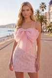 Abito rosa Bodycon con spalline spaghetti e perline floreale a casa, fiocco