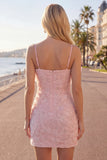 Abito rosa Bodycon con spalline spaghetti e perline floreale a casa, fiocco