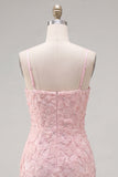 Abito rosa Bodycon con spalline spaghetti e perline floreale a casa, fiocco