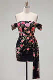 Abito nero, bodycon scolla, floreale di homecoming con fascia