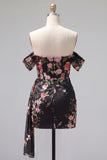 Abito nero, bodycon scolla, floreale di homecoming con fascia