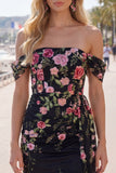 Abito nero, bodycon scolla, floreale di homecoming con fascia