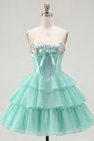 Vestito di Homecoming a livelli in chiffon A-Line Mint Sweetheart Corset