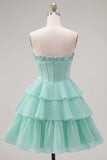 Vestito di Homecoming a livelli in chiffon A-Line Mint Sweetheart Corset