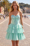 Vestito di Homecoming a livelli in chiffon A-Line Mint Sweetheart Corset