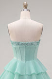 Vestito di Homecoming a livelli in chiffon A-Line Mint Sweetheart Corset