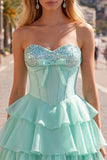 Vestito di Homecoming a livelli in chiffon A-Line Mint Sweetheart Corset