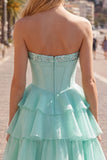 Vestito di Homecoming a livelli in chiffon A-Line Mint Sweetheart Corset