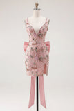 Abito rosa bodycon bodycon floreale per il ritorno a casa con fessura