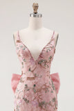 Abito rosa bodycon bodycon floreale per il ritorno a casa con fessura