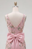 Abito rosa bodycon bodycon floreale per il ritorno a casa con fessura