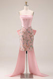 Vestito di Homecoming a casa corsetto floreale rosa bodycon floreali senza spalline