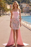 Vestito di Homecoming a casa corsetto floreale rosa bodycon floreali senza spalline