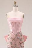 Vestito di Homecoming a casa corsetto floreale rosa bodycon floreali senza spalline
