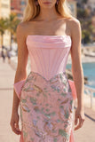 Vestito di Homecoming a casa corsetto floreale rosa bodycon floreali senza spalline