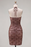 Abito di Homecoming con Bodycon Necker Necker con scollo arricciato e perline