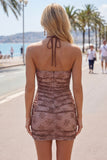 Abito di Homecoming con Bodycon Necker Necker con scollo arricciato e perline