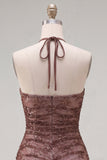 Abito di Homecoming con Bodycon Necker Necker con scollo arricciato e perline