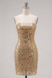 Abito di Homecoming Bodycon Dorato Spalline Dorato Scintillante