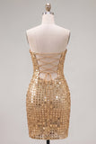 Abito di Homecoming Bodycon Dorato Spalline Dorato Scintillante