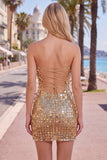 Abito di Homecoming Bodycon Dorato Spalline Dorato Scintillante