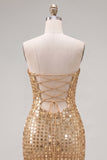 Abito di Homecoming Bodycon Dorato Spalline Dorato Scintillante