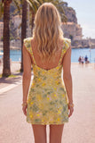 Abito di Homecoming Bodycon Heartin ricamato con paillettes floreali gialle