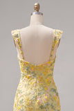 Abito di Homecoming Bodycon Heartin ricamato con paillettes floreali gialle