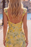Abito di Homecoming Bodycon Heartin ricamato con paillettes floreali gialle