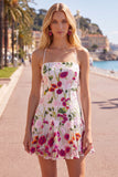 Vestito corto del ritorno a casa con spalline rosa rosso a linea A, con ricamo