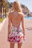 Vestito corto del ritorno a casa con spalline rosa rosso a linea A, con ricamo