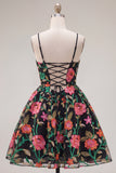 Abito di Homecoming ricamato in A-Line Nero Rosso con Pizzo Dietro