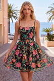 Abito di Homecoming ricamato in A-Line Nero Rosso con Pizzo Dietro