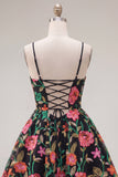 Abito di Homecoming ricamato in A-Line Nero Rosso con Pizzo Dietro
