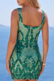 Vestito di Homecoming con paillettes verde scuro verde scuro con scollo quadrato