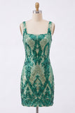 Vestito di Homecoming con paillettes verde scuro verde scuro con scollo quadrato