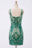 Vestito di Homecoming con paillettes verde scuro verde scuro con scollo quadrato