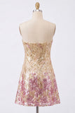 Abito di Homecoming con paillettes scintillanti a linea A dorato e rosa, senza spalline